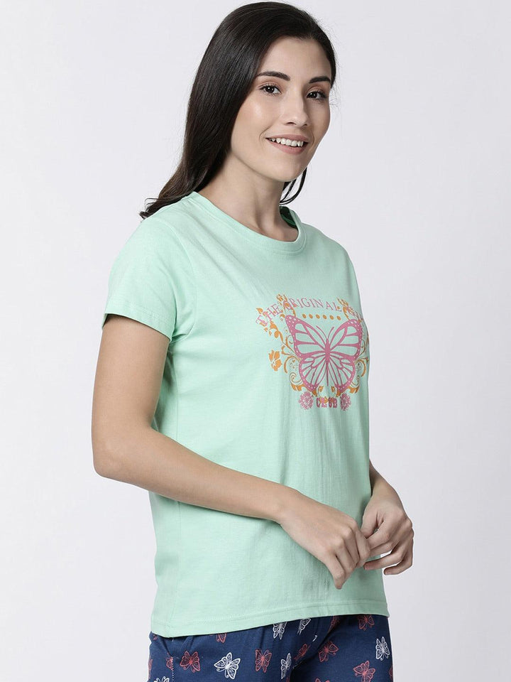 Women Printed Round Neck Pure Cotton T-shirt - Kryptic Fashions