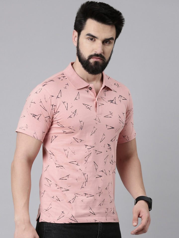 Men Triangle Printed Pure Cotton Polo Collar Tshirts - Kryptic Fashions