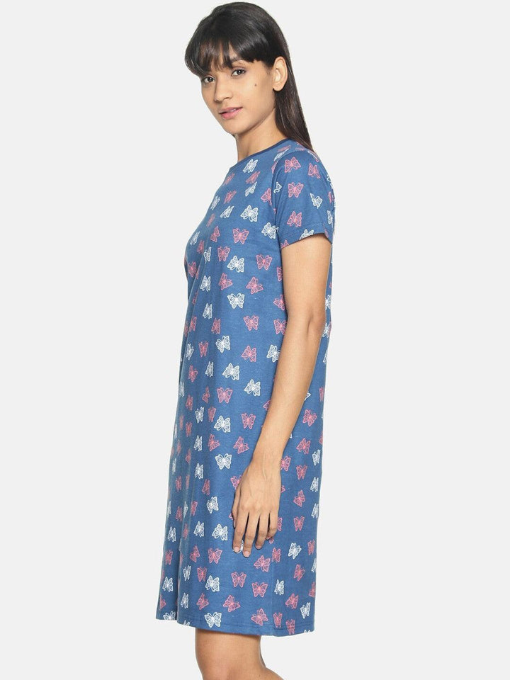 Women Pure Cotton Printed Round Neck Nightdress - Kryptic Fashions