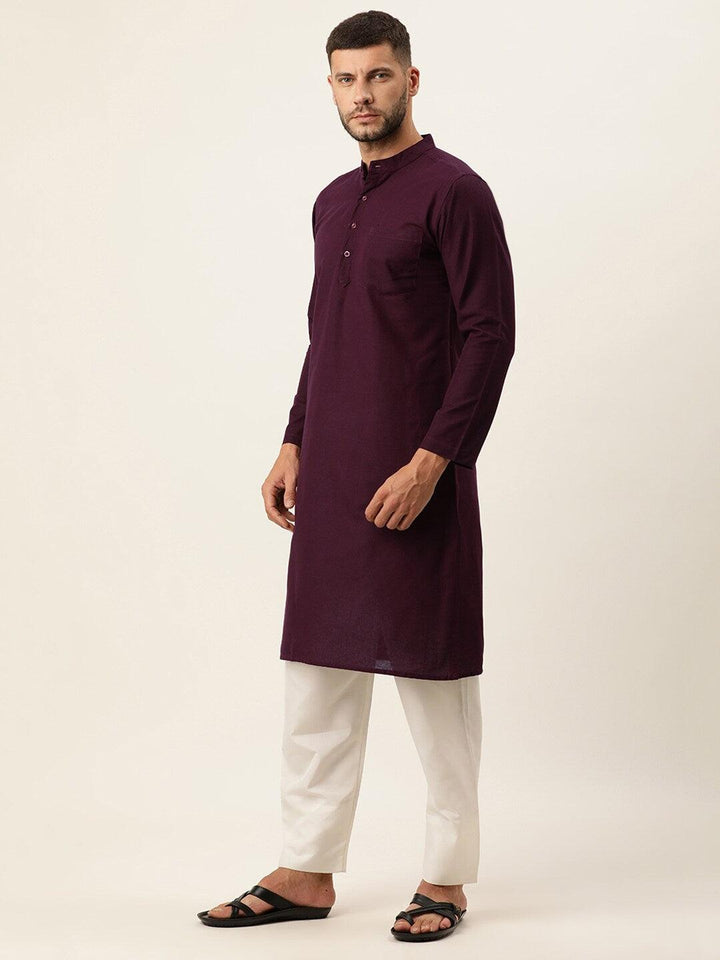 Men Cotton Mandarin Collar Long Sleeves Straight Kurta - Kryptic Fashions