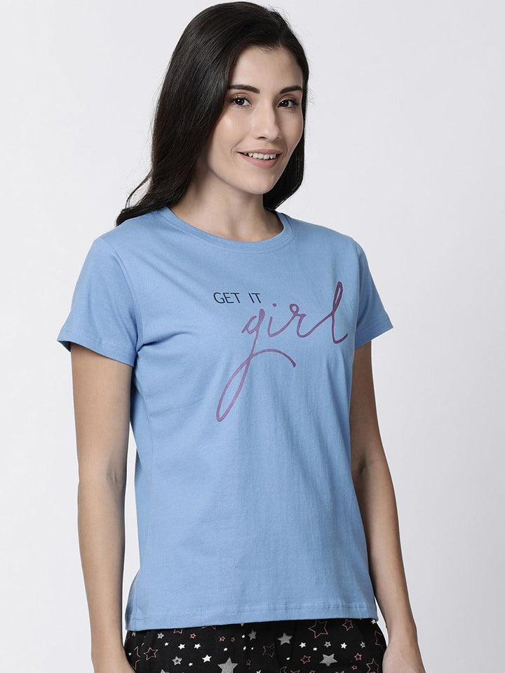 Women Printed Pure Cotton Lounge T-shirt - Kryptic Fashions