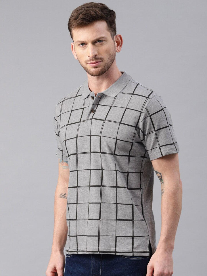 Men Checked Printed Pure Cotton Polo Tshirt - Kryptic Fashions