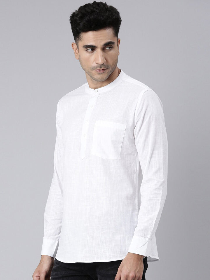 Men Pure Cotton Full Sleeve Regular Shirt Short Kurta - Kryptic Fashions