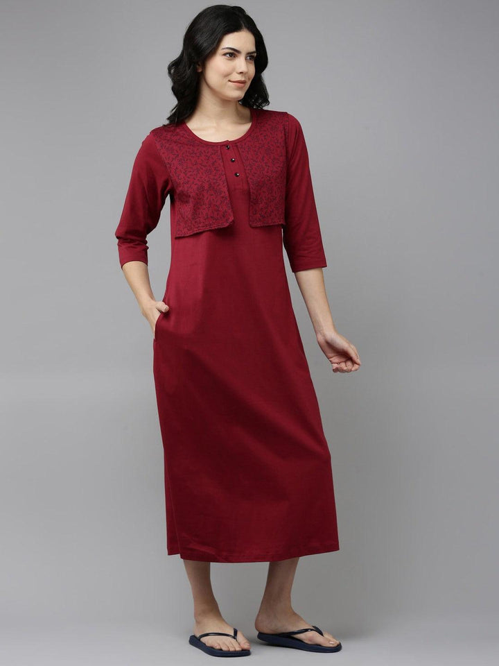 Women Pure Cotton Printed Round Neck Nightdress - Kryptic Fashions