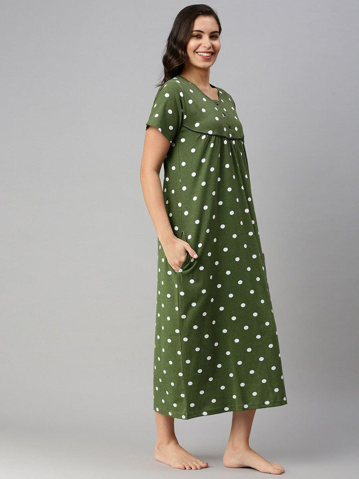 Women Pure Cotton Printed Round Neck Nightdress - Kryptic Fashions