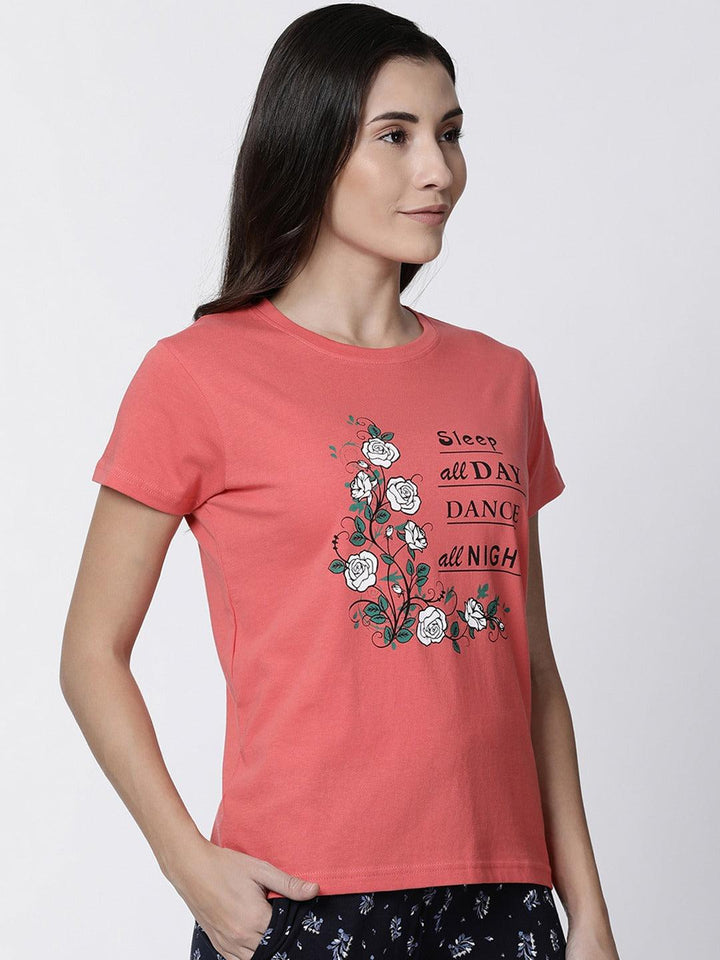 Women Printed Round Neck Pure Cotton T-shirt - Kryptic Fashions