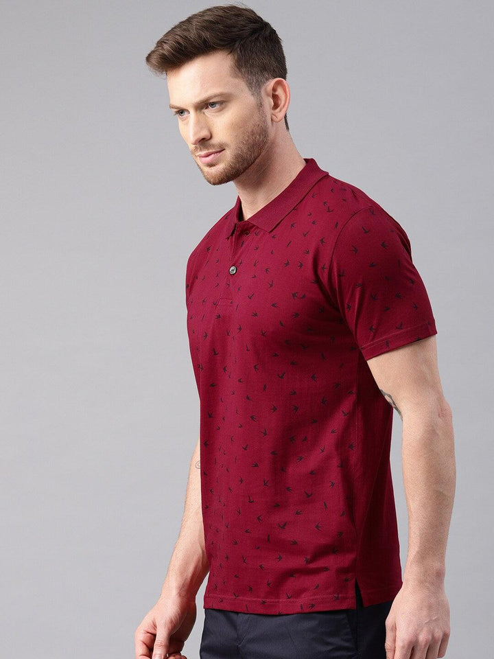 Men Birds Printed Pure Cotton Polo Collar Tshirts - Kryptic Fashions