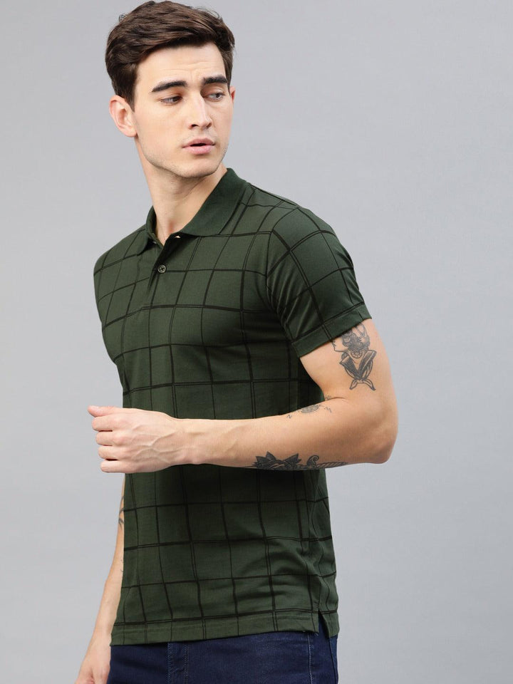 Men Checked Printed Pure Cotton Polo Tshirt - Kryptic Fashions