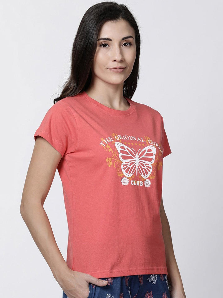 Women Printed Round Neck Pure Cotton T-shirt - Kryptic Fashions