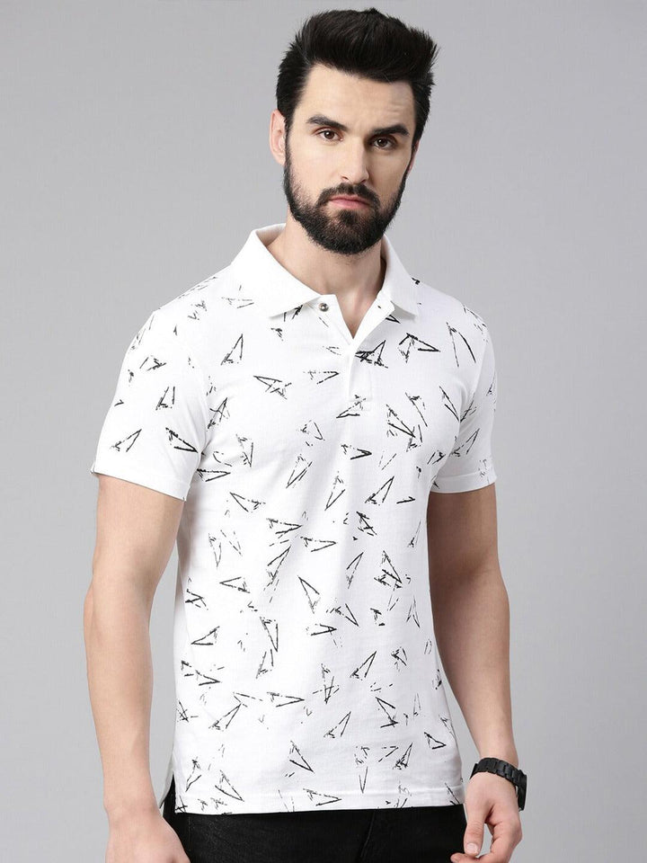 Men Triangle Printed Pure Cotton Polo Tshirts - Kryptic Fashions