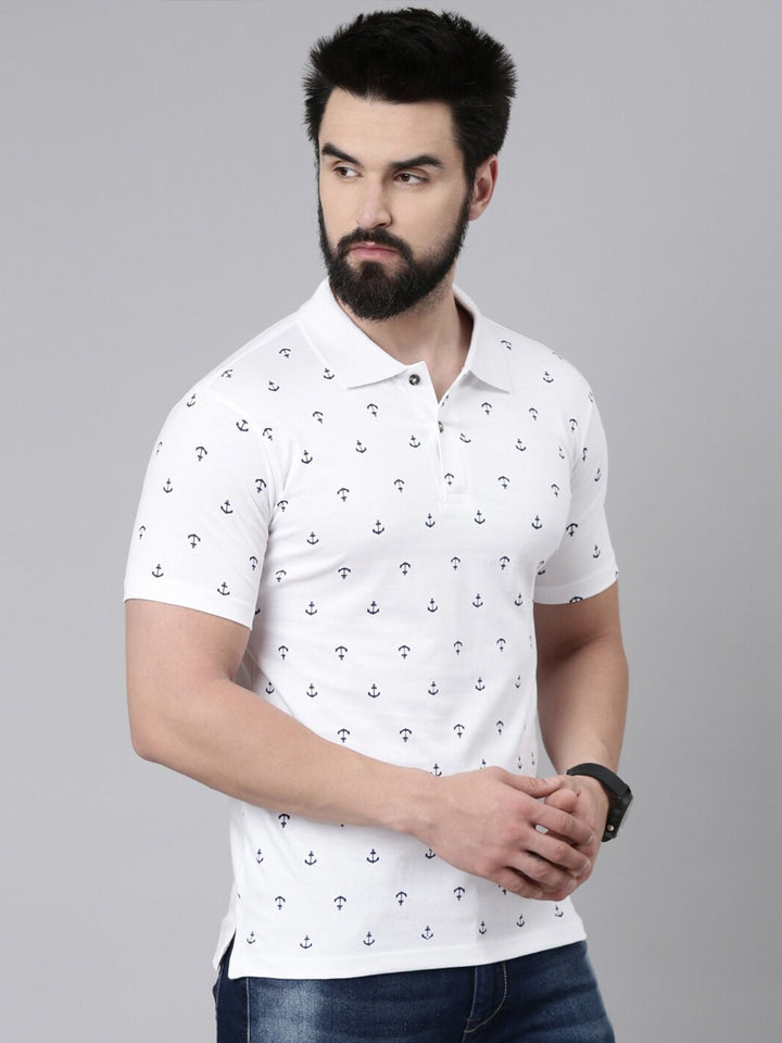 Men Printed Polo Collar Pure Cotton T-shirt - Kryptic Fashions