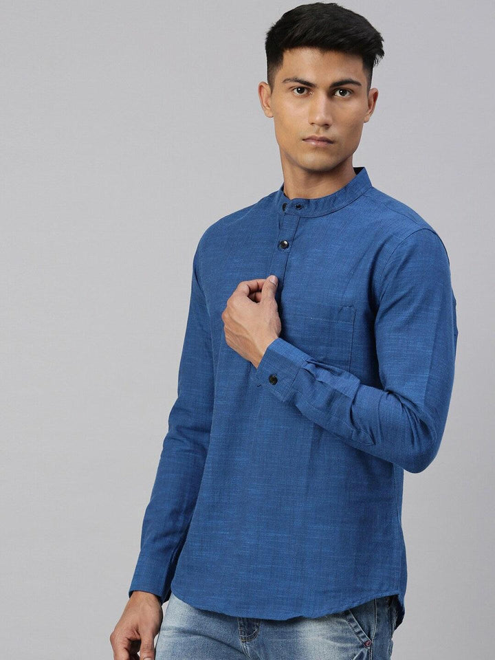 Men Pure Cotton Full Sleeve Regular Shirt Short Kurta - Kryptic Fashions