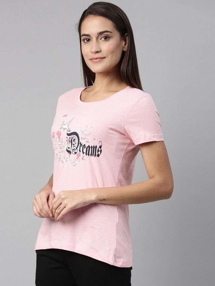 Women Printed Round Neck Pure Cotton Lounge T-shirt - Kryptic Fashions