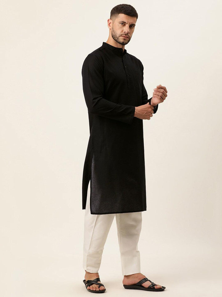 Men Cotton Mandarin Collar Long Sleeves Straight Kurta - Kryptic Fashions