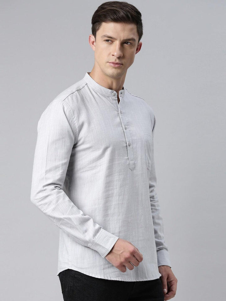 Men Pure Cotton Full Sleeve Regular Shirt Short Kurta - Kryptic Fashions