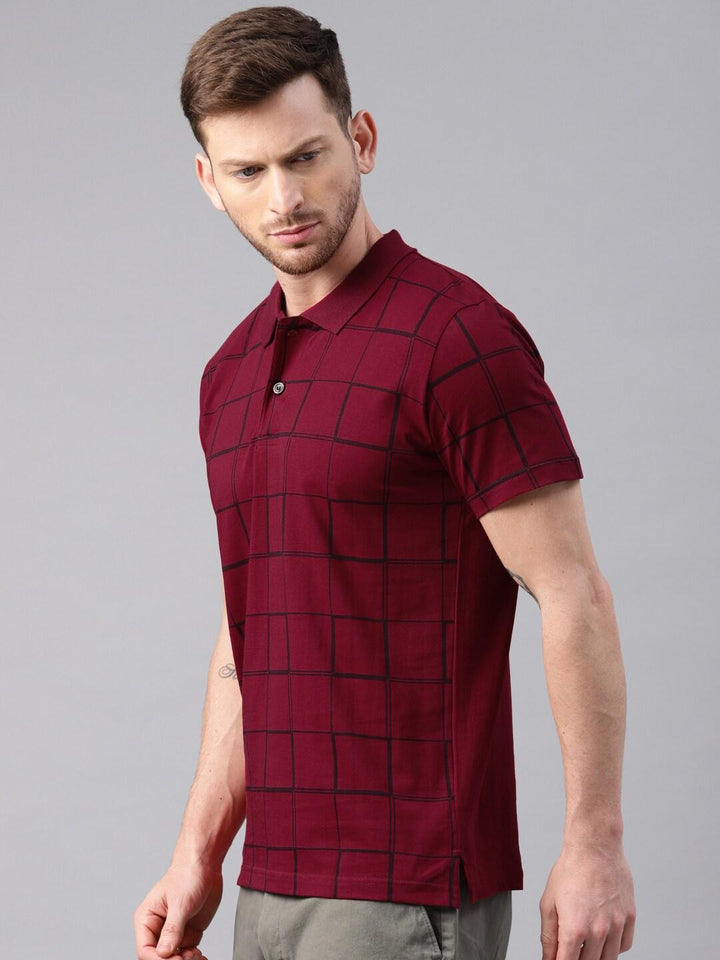 Men Checked Printed Pure Cotton Polo Tshirt - Kryptic Fashions