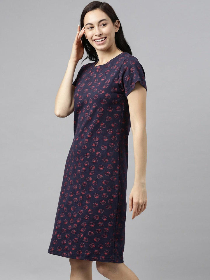 Women Pure Cotton Printed Round Neck Nightdress - Kryptic Fashions