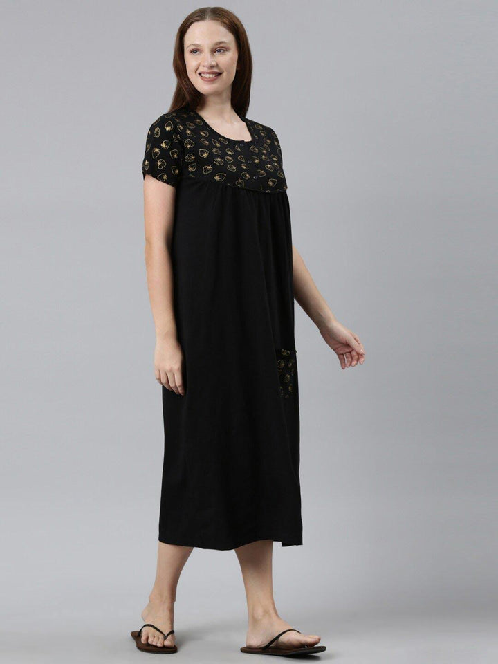 Women Pure Cotton Printed Round Neck Nightdress - Kryptic Fashions