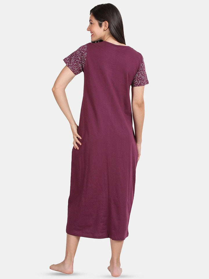 Women Pure Cotton Printed Round Neck Nightdress - Kryptic Fashions