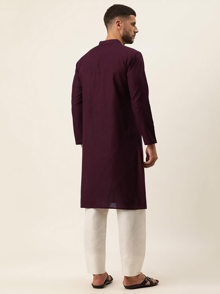 Men Cotton Mandarin Collar Long Sleeves Straight Kurta - Kryptic Fashions