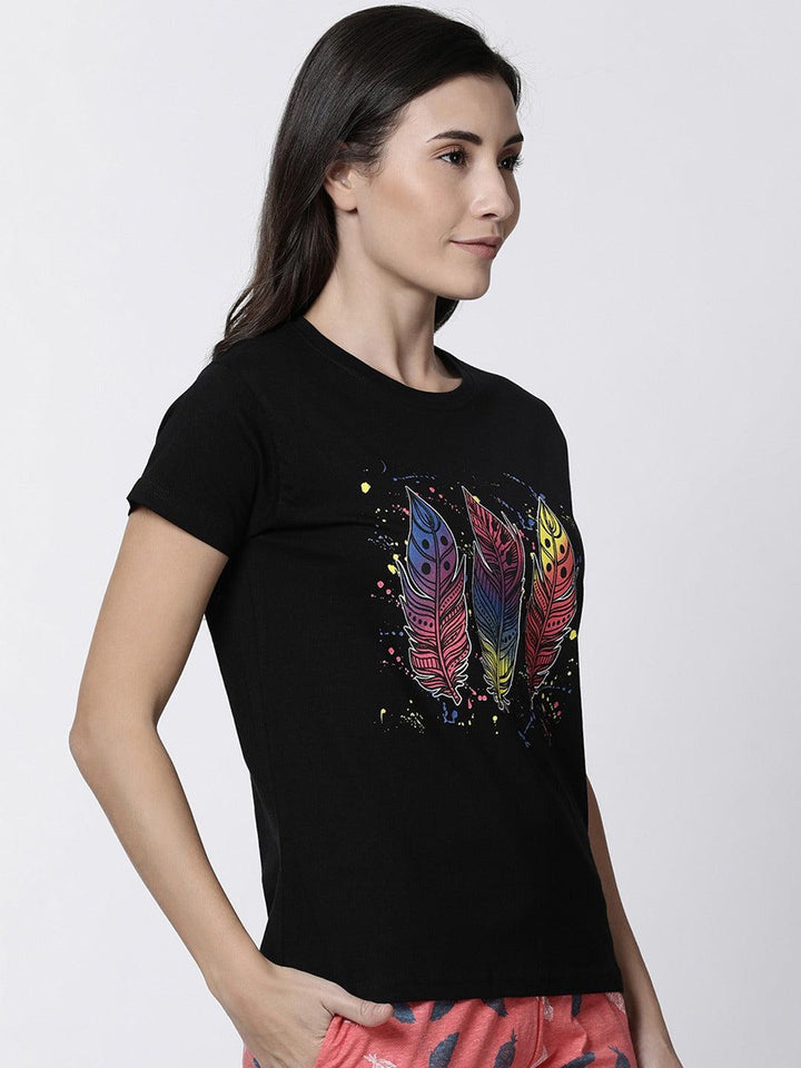 Women Printed Round Neck Pure Cotton Lounge T-shirt - Kryptic Fashions