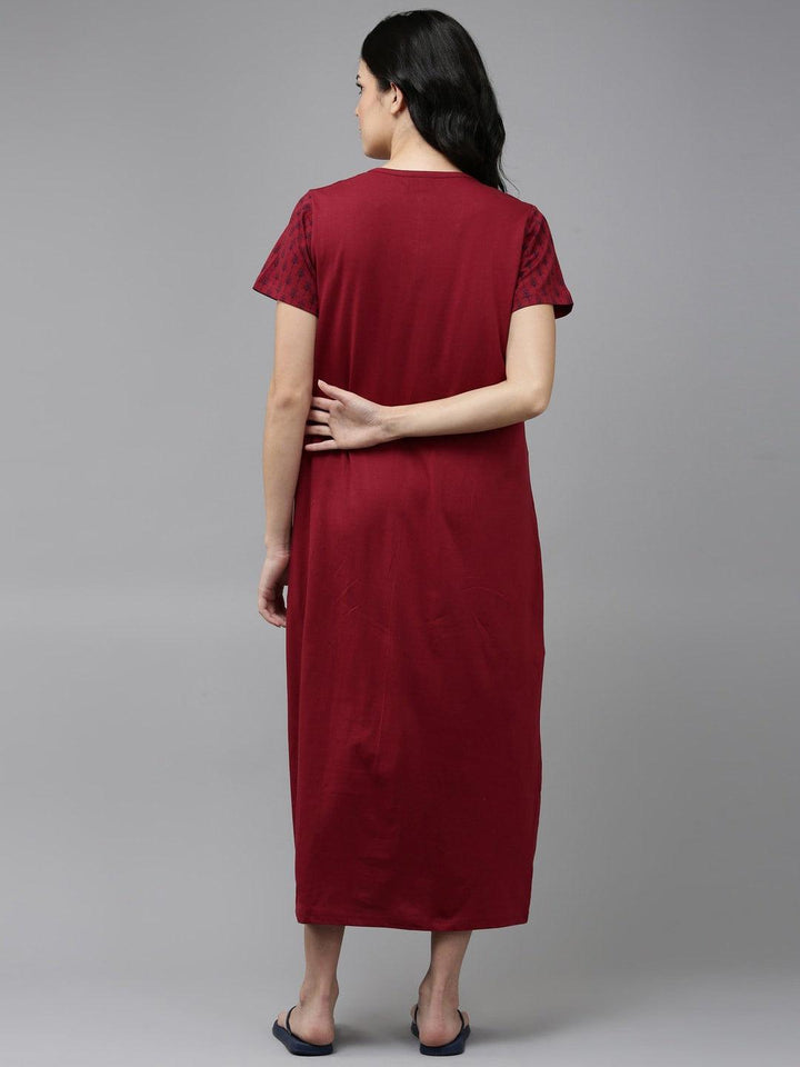 Women Pure Cotton Printed Round Neck Nightdress - Kryptic Fashions