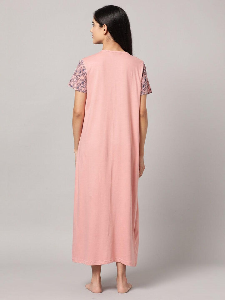 Women Pure Cotton Printed Round Neck Nightdress - Kryptic Fashions