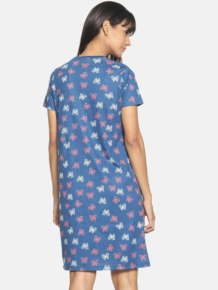 Women Pure Cotton Printed Round Neck Nightdress - Kryptic Fashions