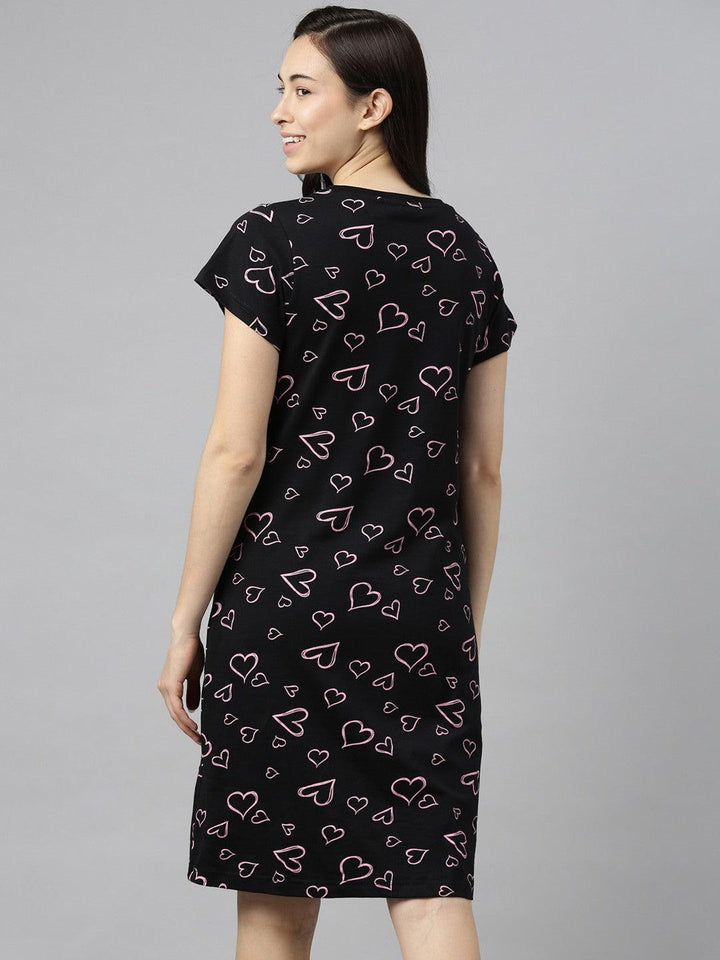 Women Pure Cotton Printed Round Neck Nightdress - Kryptic Fashions