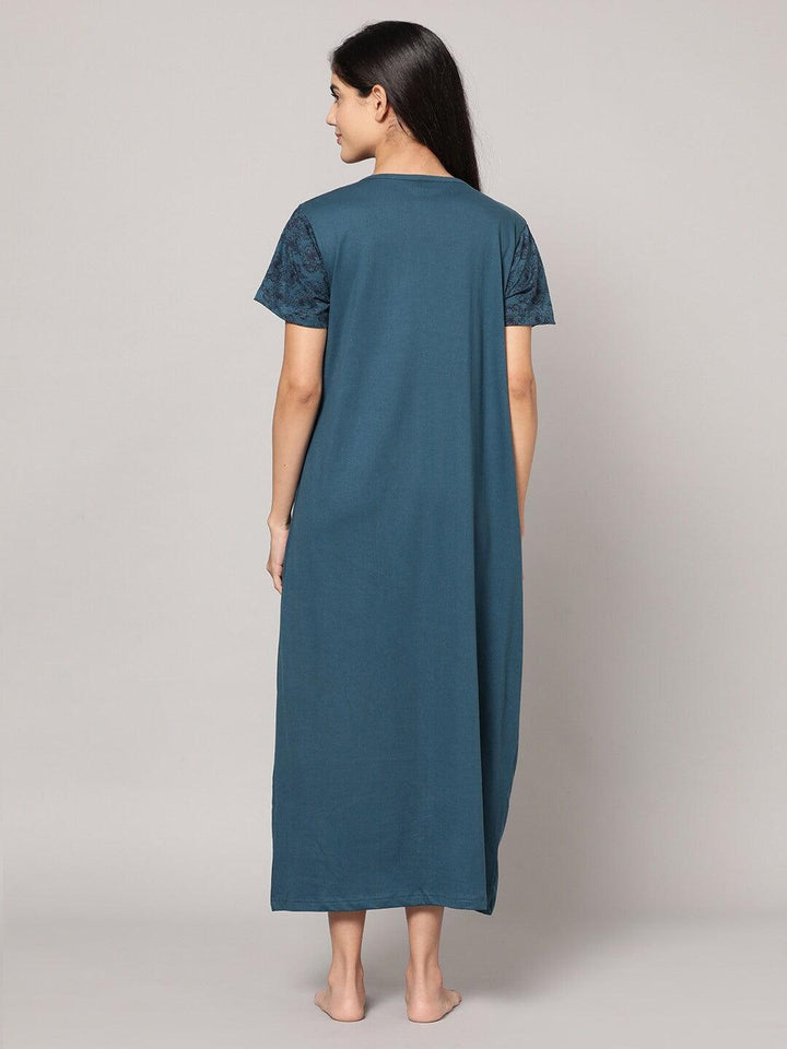 Women Pure Cotton Printed Round Neck Nightdress - Kryptic Fashions