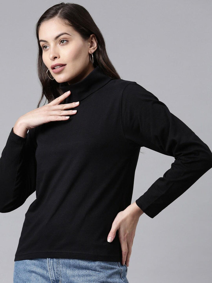 Women Cotton Stretch Solid High Neck T-shirt - Kryptic Fashions