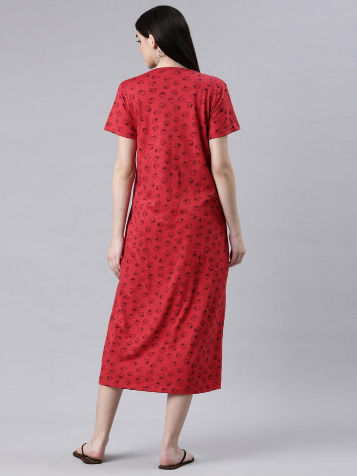 Women Pure Cotton Printed Round Neck Nightdress - Kryptic Fashions