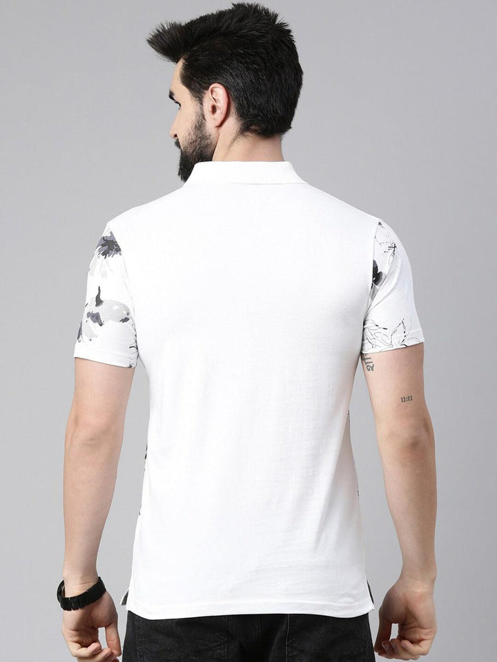 Men Floral Printed Polo Collar Pure Cotton T-shirt - Kryptic Fashions