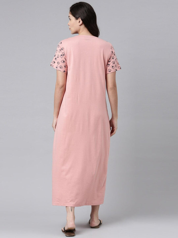 Women Pure Cotton Printed Round Neck Nightdress - Kryptic Fashions