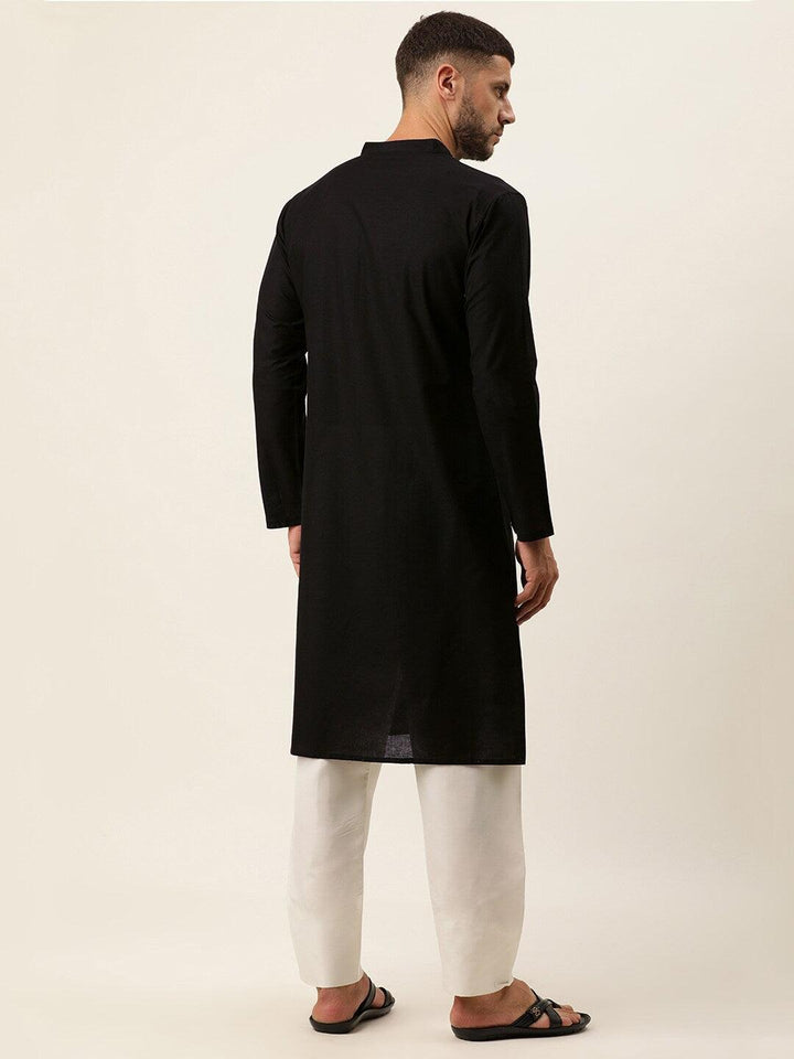 Men Cotton Mandarin Collar Long Sleeves Straight Kurta - Kryptic Fashions