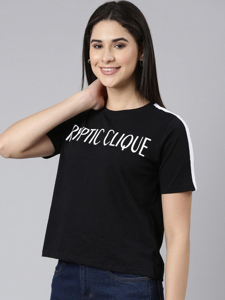 Women Typography Printed Pure Cotton T-shirt - Kryptic Fashions