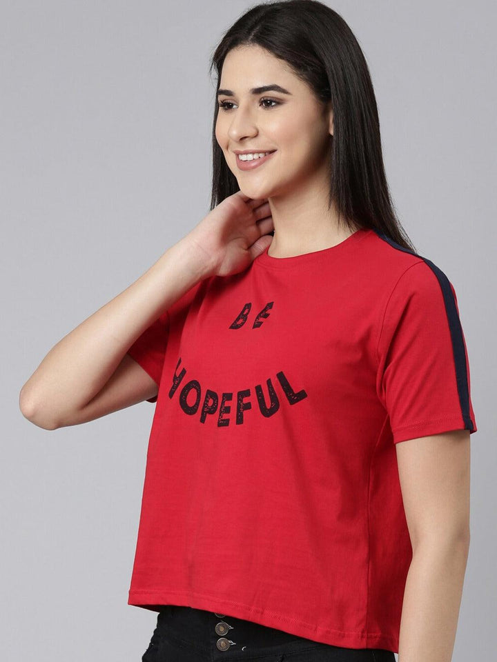 Women Typography Printed Relaxed Fit Pure Cotton T-shirt - Kryptic Fashions