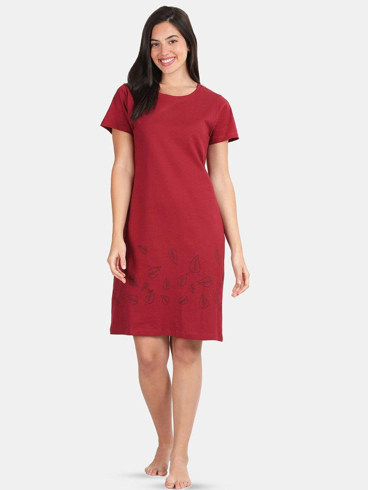 Women Pure Cotton Printed Round Neck Nightdress - Kryptic Fashions