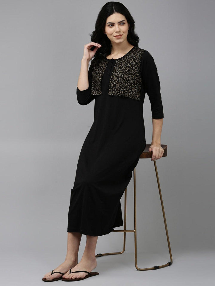 Women Pure Cotton Printed Round Neck Nightdress - Kryptic Fashions