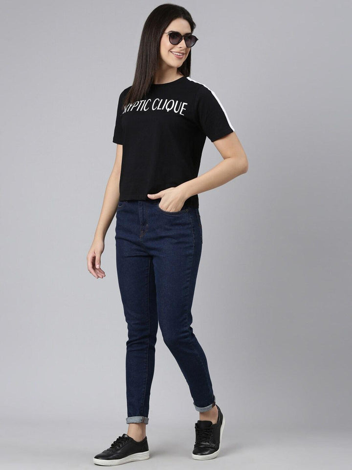 Women Typography Printed Pure Cotton T-shirt - Kryptic Fashions