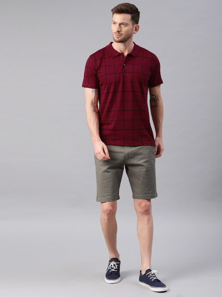 Men Checked Printed Pure Cotton Polo Tshirt - Kryptic Fashions