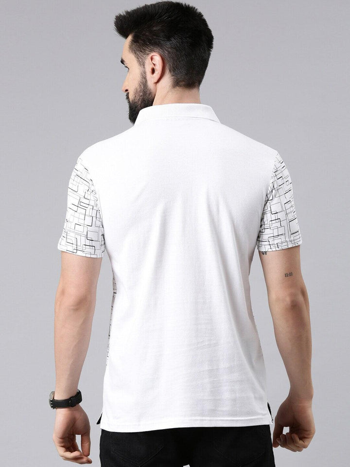 Men Abstract Printed Pure Cotton Polo Collar Tshirts - Kryptic Fashions