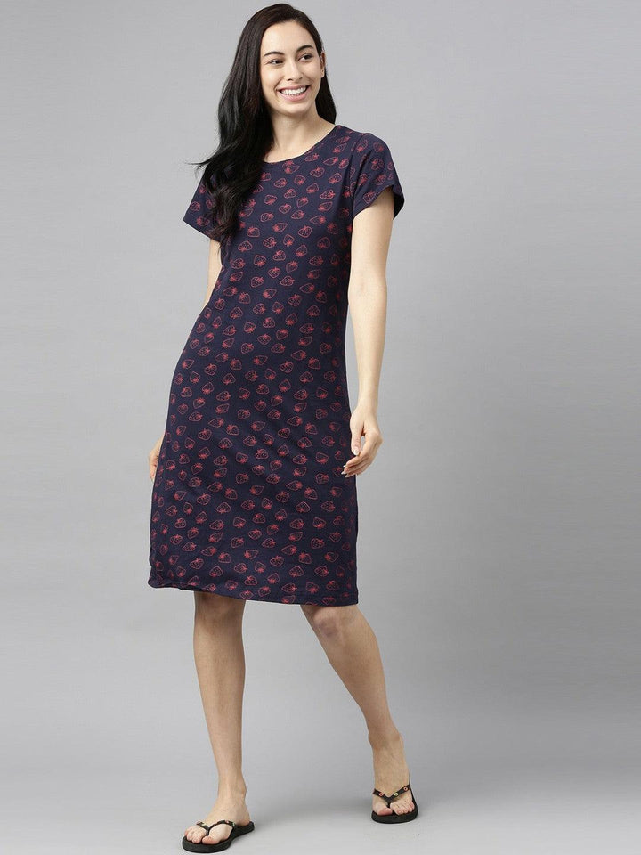 Women Pure Cotton Printed Round Neck Nightdress - Kryptic Fashions