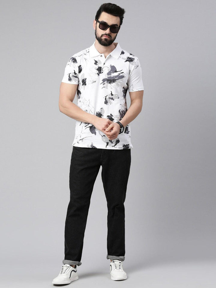 Men Floral Printed Polo Collar Pure Cotton T-shirt - Kryptic Fashions