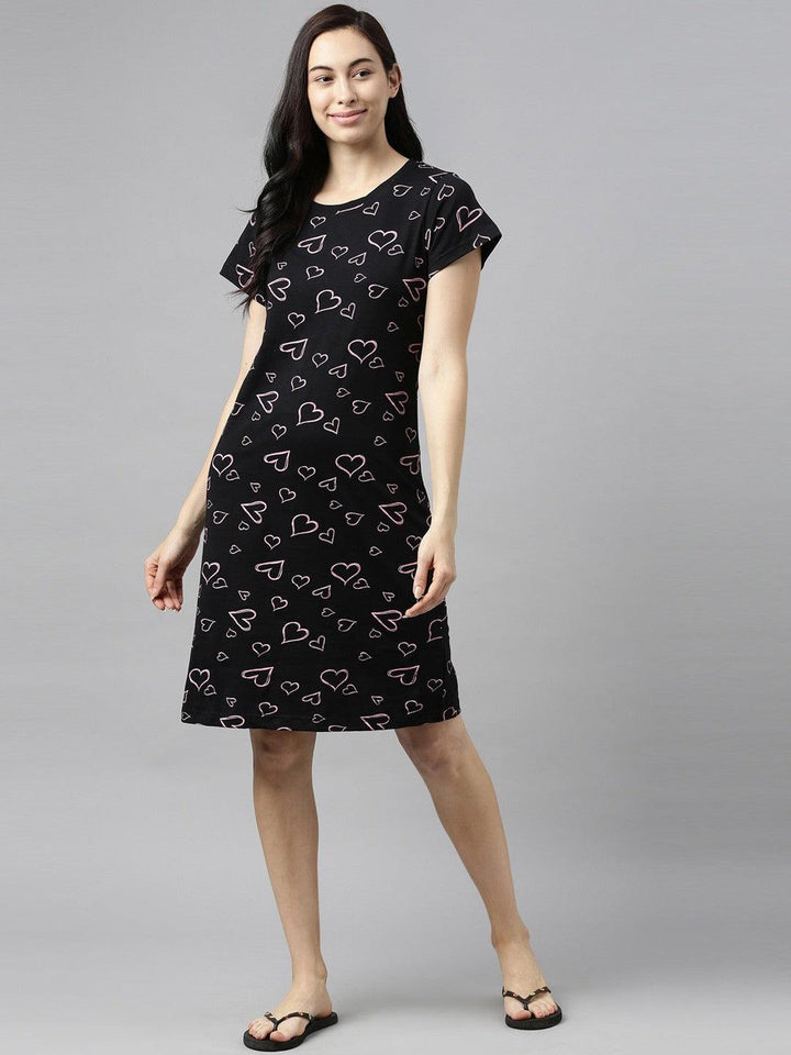 Women Pure Cotton Printed Round Neck Nightdress - Kryptic Fashions