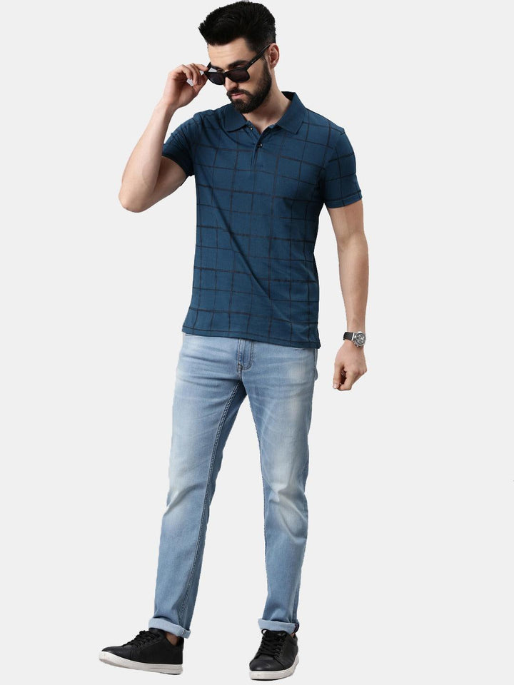 Men Checked Printed Pure Cotton Polo Tshirt - Kryptic Fashions