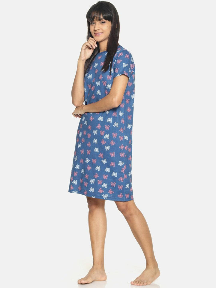 Women Pure Cotton Printed Round Neck Nightdress - Kryptic Fashions