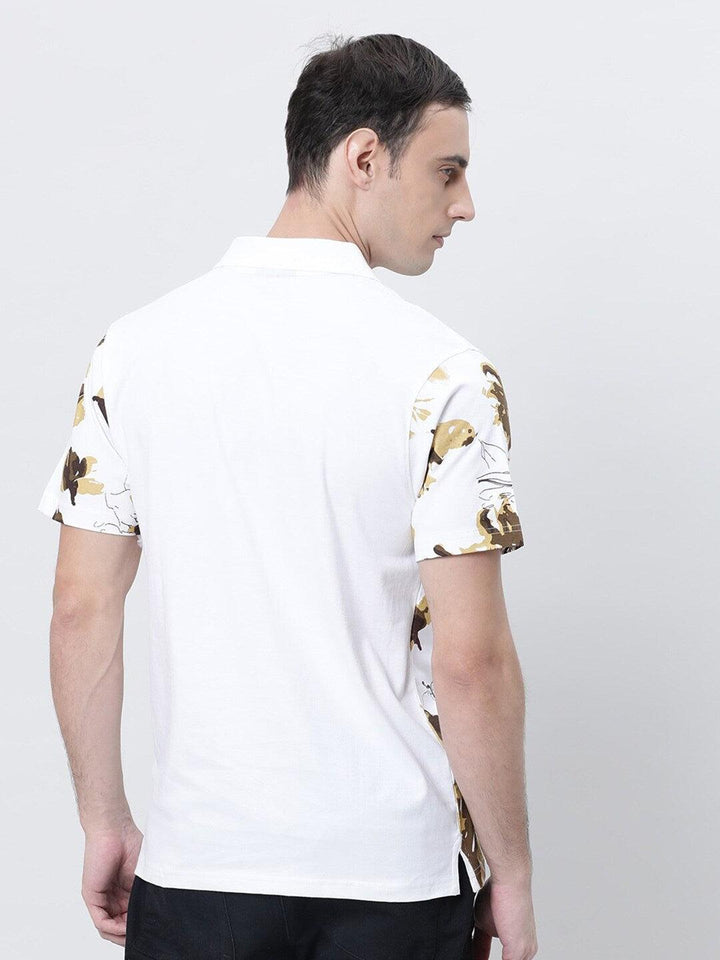 Men Floral Printed Polo Collar Pure Cotton T-shirt - Kryptic Fashions