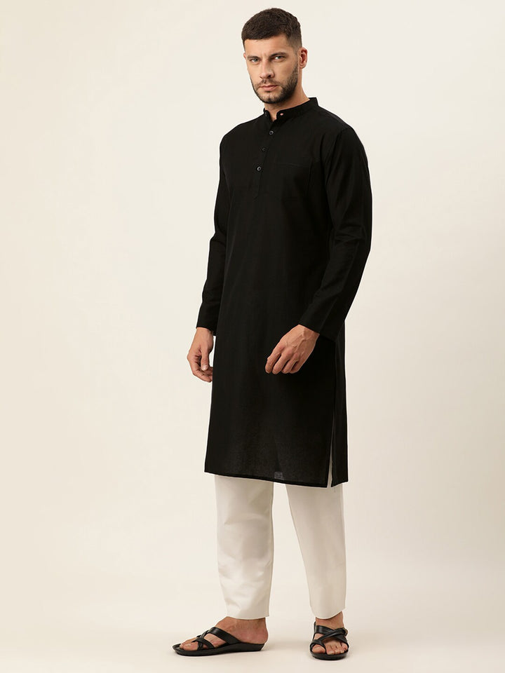 Men Cotton Mandarin Collar Long Sleeves Straight Kurta - Kryptic Fashions