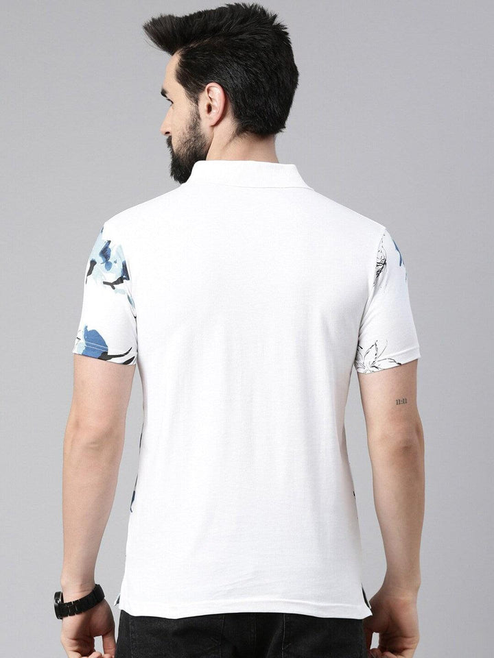 Men Floral Printed Polo Collar Pure Cotton T-shirt - Kryptic Fashions